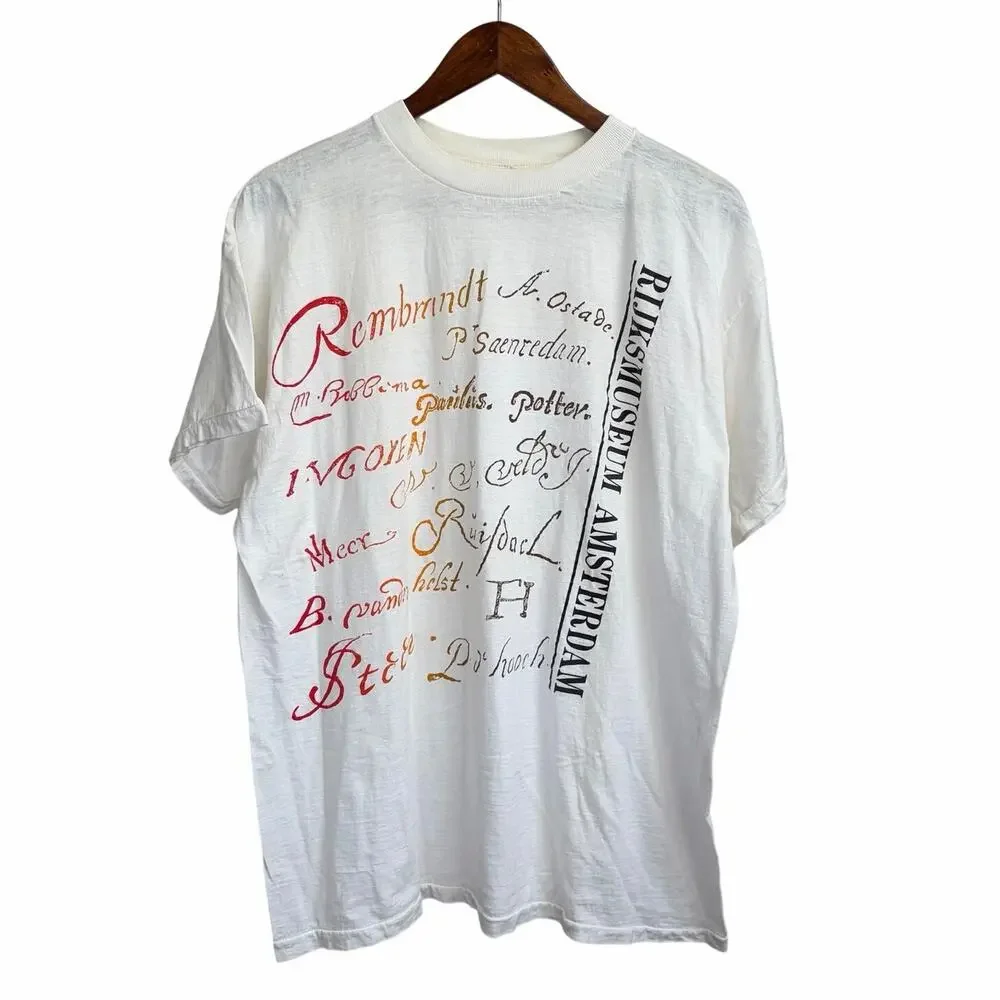 Vintage 80s Rembrandt Museum Retro Paper Thin Mens XL European Art Tee